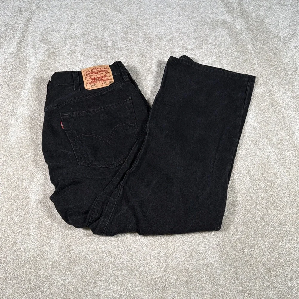 Levis 501 Button Fly Black Jeans Mens 40 X 30 (FITS 37 X 29) Cotton Denim